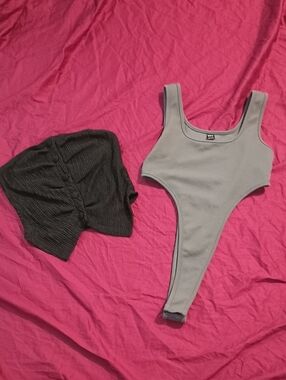 SHEIN Gray Ribbed Scoop-Neck Bodysuit L And Black Tube Top M Sexy Spring Summer